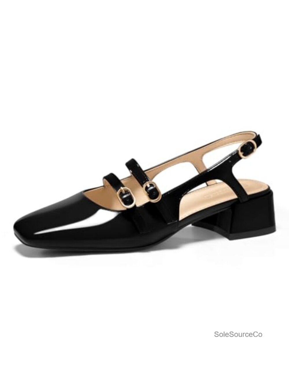 Women's Slingback Pumps Chunky Low Heels Square Toe Mary Jane Dress Shoes Buckle